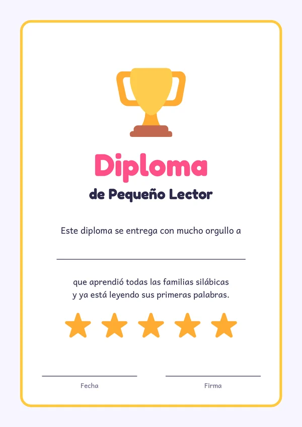 Bono diploma de pequeño lector