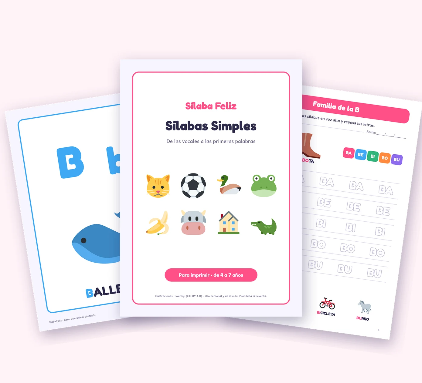 Kit Sílaba Feliz: portada y páginas de actividades de sílabas